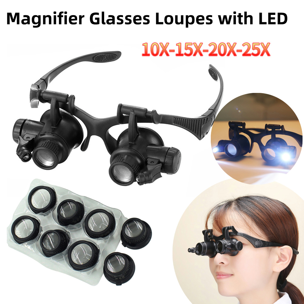 Electronics Repair Glasses - 10X/15X/20X/25X LED Magnifier Glasses Magnifying Headband