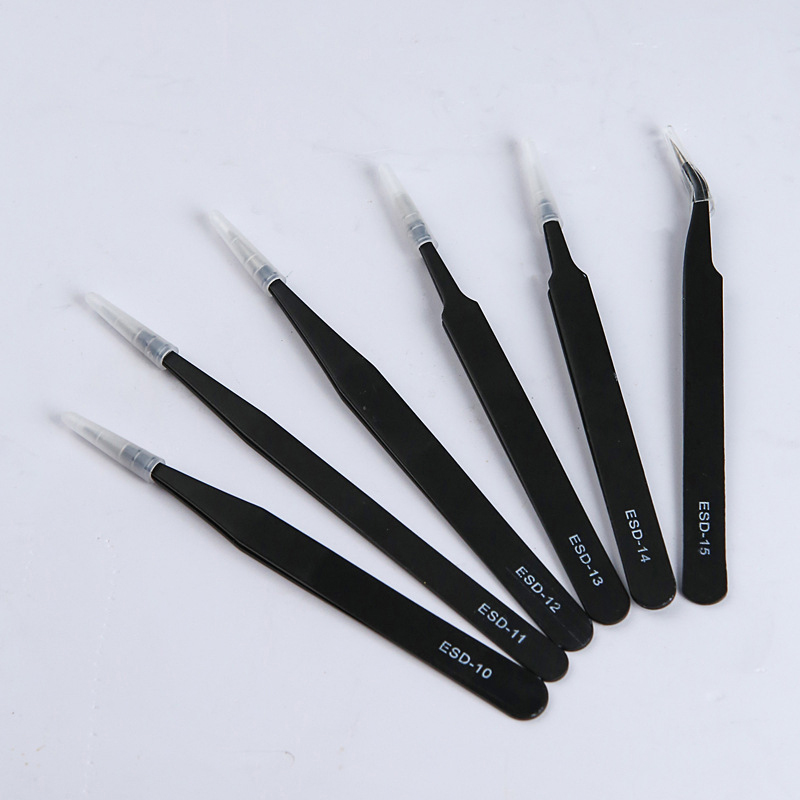 Electronics Repair Workshop - Precision ESD Anti-Static Tweezers Set -6-Pc